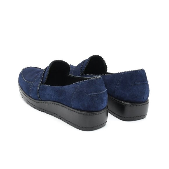 Stuart Weitzman Navy Blue Penny Loafers 8N - Picture 5 of 7